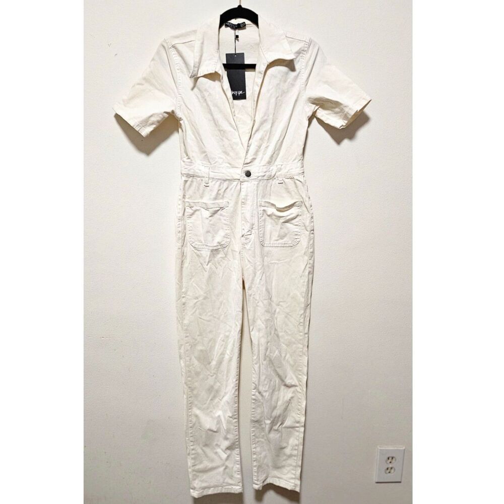 NWT Nasty Gal White Denim Boilersuit Utility Jumpsuit US 4 EUR 36